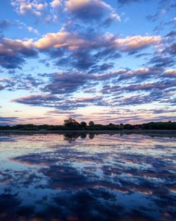 Reflection of clouds in calm lake