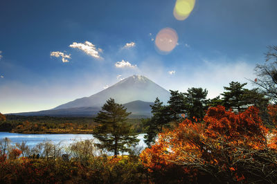 Scenic view of lake against sky during autumn