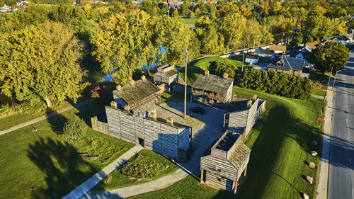 High angle view of buildings in city