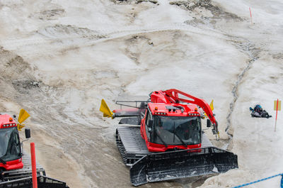 High angle view of construction vehicles on ground