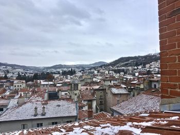 High angle view of townscape against sky during winter