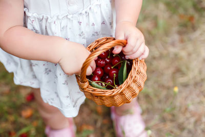 Midsection of woman holding chestnuts