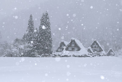 Low angle view of snow covered field