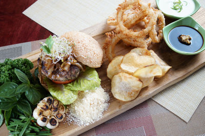 Close-up of served food in plate