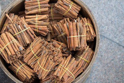 High angle view of wicker basket