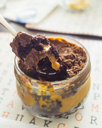 High angle view of ice cream in bowl on table