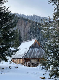 House on snow covered field