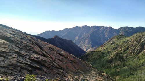 Scenic view of mountains against clear sky