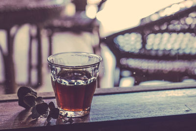 Close-up of tea in glass on table