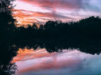Scenic view of lake against sky during sunset