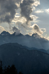 Scenic view of mountains against cloudy sky