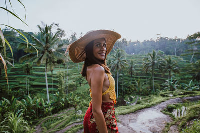 Young woman at rice terrace