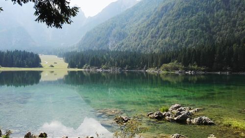 Panoramic view of lake surrounded by mountain