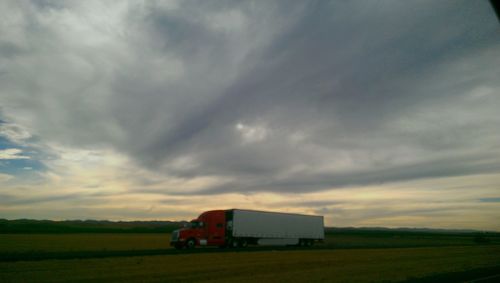 Scenic view of grassy field against cloudy sky