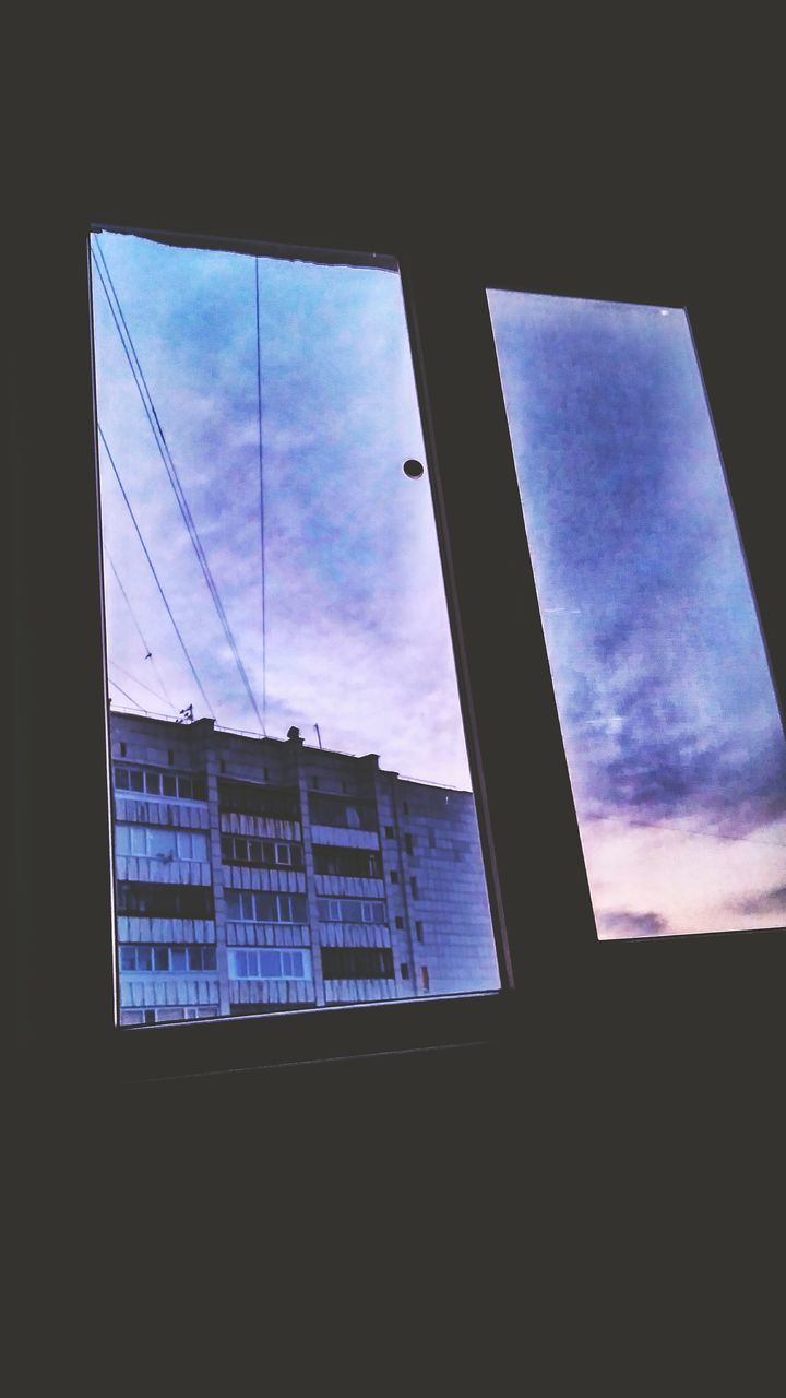 window, sky, low angle view, no people, indoors, cloud - sky, day, architecture, close-up