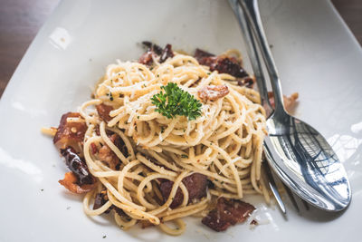 Close-up of noodles in plate