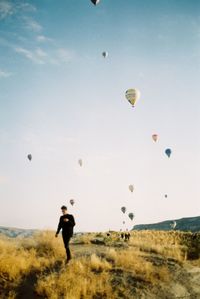 Hot air balloon on field