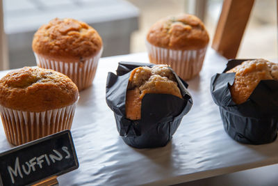Close-up of cupcakes on table