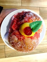 High angle view of dessert on table