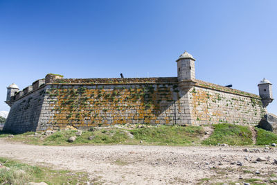 Low angle view of building against clear blue sky