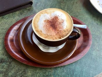 High angle view of coffee on table