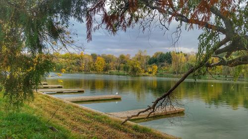 Scenic view of lake against sky