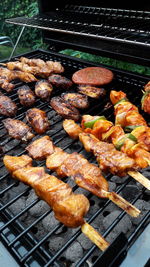 Close-up of meat on grill