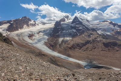 Panorama of vallelunga glacier with the forehead that is collapsing