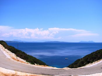 Scenic view of sea against blue sky