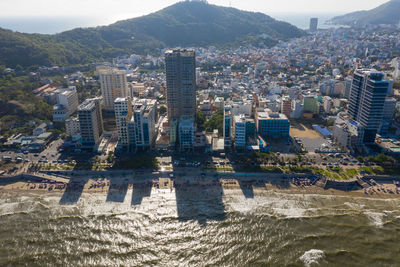 High angle view of buildings in city