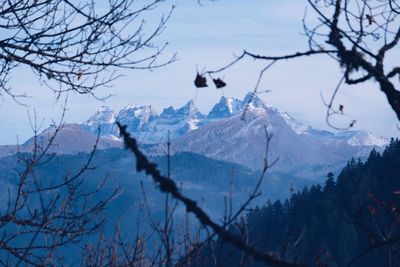 Scenic view of snow covered mountains against sky
