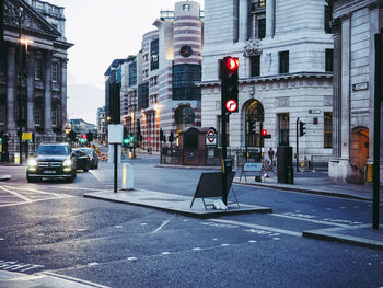 View of city street and buildings