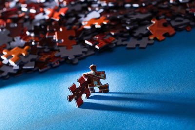 High angle view of toy car on table