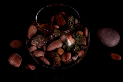 High angle view of fruits in bowl on table