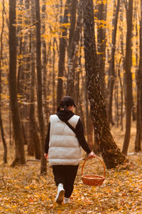 Rear view of man standing in forest