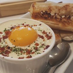 Close-up of breakfast served on table