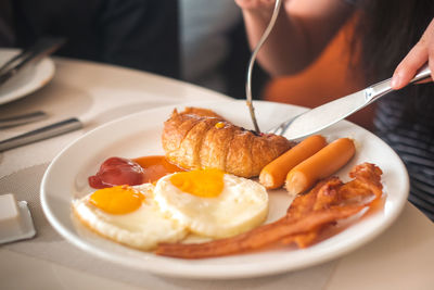 Close-up of breakfast served in plate