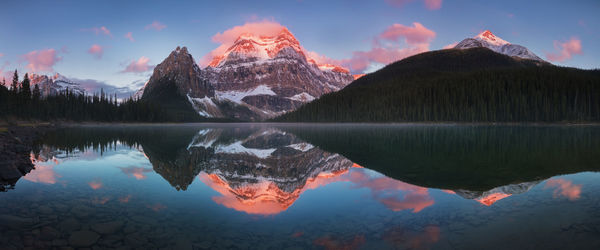 Panoramic view of lake and mountains against sky