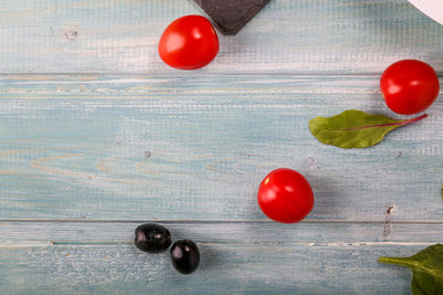 High angle view of tomatoes on table