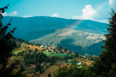 Panoramic view of landscape and mountains against sky