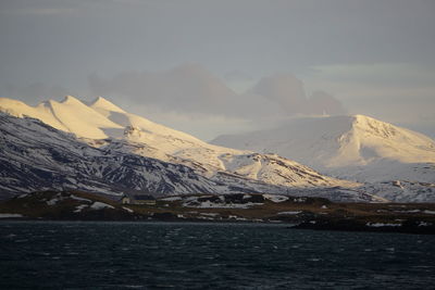 Scenic view of snowcapped mountains against sky