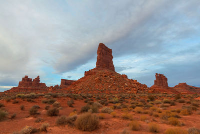 Rock formations on landscape against sky