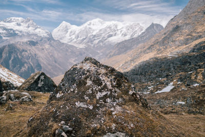 Scenic view of snowcapped mountains against sky