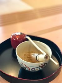 Close-up of japanese tea cup on table