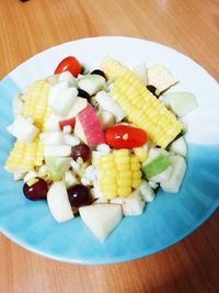 High angle view of breakfast on table