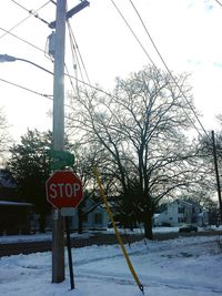 Road sign in front of trees