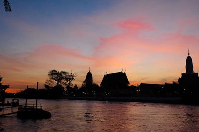 Scenic view of river against sky at sunset