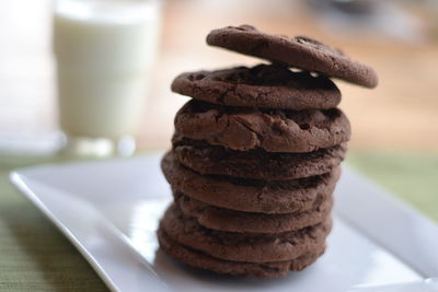 Close-up of chocolate cookies in plate