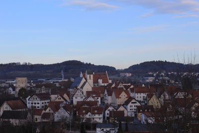 High angle view of townscape against sky