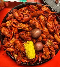 High angle view of seafood in plate